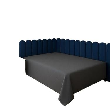 Imagem de Cabeceira Estofada Premium em Suede Formato L 45x20 cm | Modular para Cama Box Casal, Queen e King | MDF + Espuma(AZUL MARINHO,SOLTEIRO - 14 MÓDULOS)