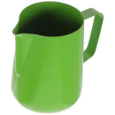 Imagem de Stainless Steel Milk Frothing Pitcher Shaped Pouring Spout Thickened Non-stick Coffee Frother Jug Comfortable Handle for Latte Art and Cappuccino DIY Green Color