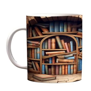Imagem de Caneca de cerâmica de cerâmica, xícara de café de cerâmica | Caneca do leite da estante,Canecas de café e chá de cerâmica exclusivas, caneca de biblioteca criativa para bebidas quentes e frias
