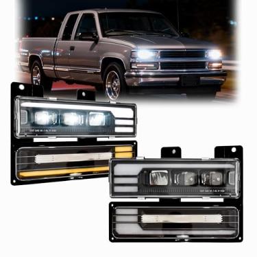 Imagem de Voltexa Farol de LED com animação inicial DRL sequencial sequencial compatível com Chevy GMC C/K 1500 2500 3500 Suburban Silverado Tahoe Yukon faróis de LED 1988-1998