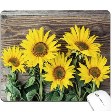Imagem de BOONEST Mouse pad de madeira amarela girassol flor fofa planta floral tapete estético vintage menina pequeno tapete de mesa escritório acessórios portáteis computador laptop sem fio viagem trabalho