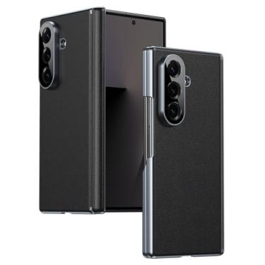 Imagem de FWYANZH Capa de couro para Samsung Galaxy Z Fold 7, capa traseira de proteção de orifício de lente de câmera de precisão, dobradiça à prova de choque galvanizada leve luxuosa, preta, dobra 7