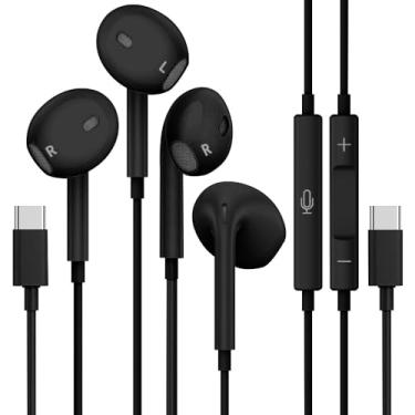 Imagem de 2 unidades de fones de ouvido USB C para iPhone 17/16 com fio com microfone e controle de volume HiFi estéreo tipo C para Galaxy S23/S22/S21/S20/Ultra Note 10/20, para Pixel 7/6/6a/5/4, OnePlus 9 8
