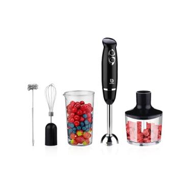 Imagem de Mixer de Mão 600W 3 em 1, Liquidificador Portátil com Batedor e Processador de Alimentos, Aço Inox 304, 2 Velocidades + 20 Níveis, Copo 600 ml e Tigela 860 ml, 127 V, Fácil de Limpar