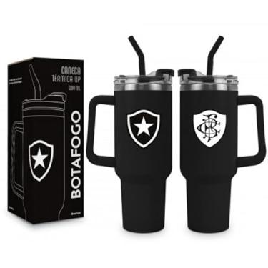 Imagem de Brasfoot Caneca Térmica Up, Corpo Resistente com Tampa Vedação, 1200ml, Preto, Conservação 24h Frio/6h Quente, Botafogo, Para Estádio e Uso Diário, Presente, com Alça e Canudo Reutilizável