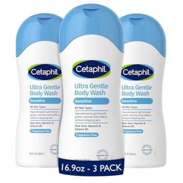 Imagem de Cetaphil Ultra Gentle Refreshing Body Wash, For Dry to Normal, Sensitive Skin, 16.9oz Pack of 3, Aloe Vera, Calendula, Vitamin B5, Hypoallergenic, Paraben Free, Fragrance Free, Dermatologist Tested