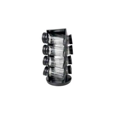 Imagem de Porta Condimentos Giratório com 8 Potes, Plástico Preto, Base Rotativa, 80ml por Pote, 23x13cm, Organizador para Cozinha