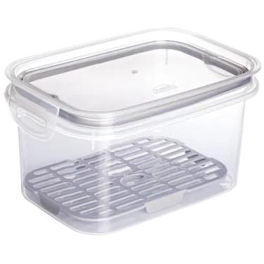 Imagem de " Porta Frios Com Escorredor Plastil 1200 ml Pote Hermético Com 2 Travas De Segurança Para Transporte De Alimentos Para Frios E Petiscos Com Anel de Vedação Material BPAFree Pote Hermético 1,2 Litro "