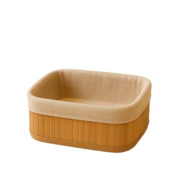 Imagem de Cesto Organizador, Kit Cestos Organizadores de Bambu Multiuso Forro Organizador Objetos Quarto Roupa Banheiro(Pequeno - 1 Grande)