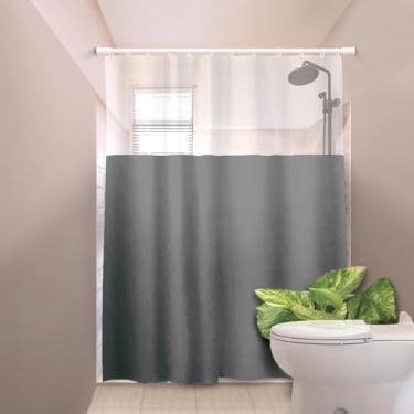 Imagem de Cortina de Box em Vinil com Visor 1,38m x 1,98m – PVC Antimofo, Acompanha Ganchos, Alta Durabilidade (Cinza)