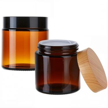 Imagem de GORGECRAFT 2 frascos de vidro vazios de 100 ml, frascos de vidro âmbar recarregáveis com tampas, creme facial redondo, recipientes de viagem, pote de amostra, pote para maquiagem, loção, sais de banho