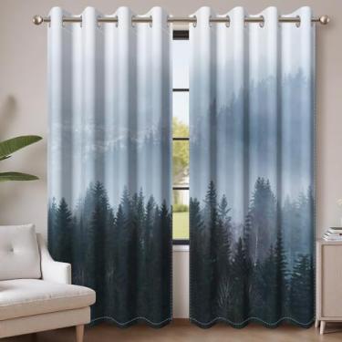 Imagem de AWERT Cortinas blackout para quarto, árvore azul claro com neblina, natureza, floresta, 2 painéis para sala de estar com bloqueio de calor 106,7 x 160 cm