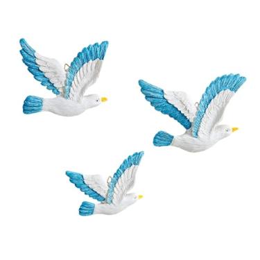 Imagem de Generic Conjunto de 3 enfeites de parede com gaivotas e pombas da paz em resina, esculturas 3D de aves marinhas em voo para quarto e sala de estar, Style B