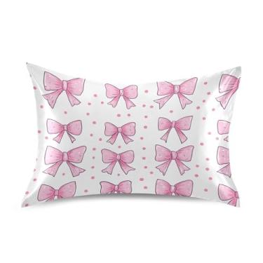 Imagem de SEHANY Capas de almofada de seda com laço rosa para cabelo e pele, capas de almofada de cetim respiráveis macias e refrescantes com fecho de envelope, tamanho king (50,8 x 101,6 cm)