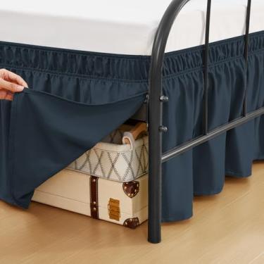 Imagem de RIMELA Saias de cama azul royal com cantos divididos, tamanho Queen, caimento de 38 cm, rodapé elástico para cama, fácil de instalar, babados, tecido macio, lavável na máquina para armação de metal