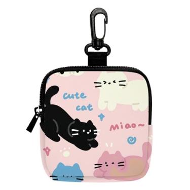 Imagem de Mini porta-moedas fofo gatinho, bolsa multifuncional para chaves, moedas, fone de ouvido, batom, porta-cartões, organizador de cabos de dados, bolsa com zíper, bolsa rosa, acessórios para amantes de
