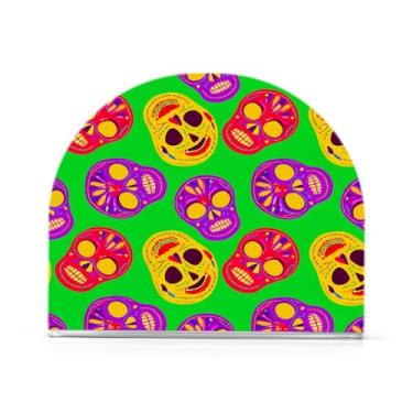 Imagem de Wassud Porta-guardanapos de acrílico Crânios coloridos Dispensador de guardanapos de papel moderno em forma de U para mesa, cozinha, sala de jantar, bancada 1 peça (comporta 50-60 guardanapos)