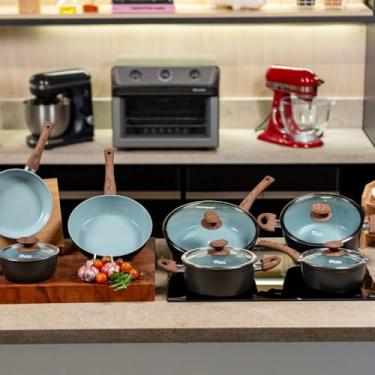 Imagem de Conjunto Panela Caçarolas Antiaderente Ultra Jade Tech 5 Tampa De Vidro 12 peças