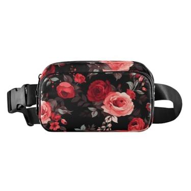 Imagem de CEBUGI Pochetes de caminhada para homens e mulheres, moda rosa vermelha, resistente à água, com cinto ajustável para treino, viagem, corrida