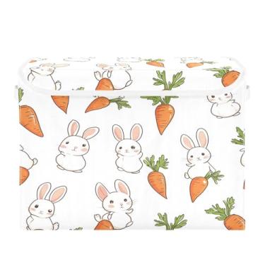 Imagem de CEBUGI Caixotes de armazenamento com tampas, caixa de armazenamento de tecido dobrável, caixas organizadoras de cubo de desenho animado para armário de casa prateleiras de quarto 40 x 30 x 39 cm