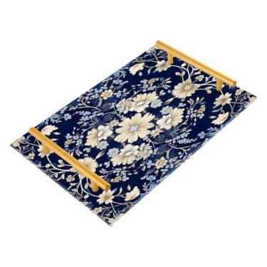 Imagem de Wassud Design floral ornamental (2) bandeja de banheiro com alças organizador de perfume de joias de acrílico para banheiro, quarto, cozinha, balcão 30 x 20 cm