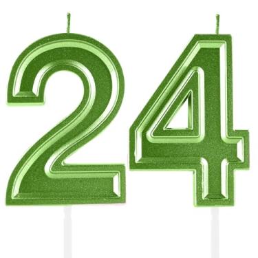Imagem de Velas de aniversário de 24 anos, numerais verdes, 24 topper de bolo, decoração para meninas e meninos, tema de aniversário, festa de casamento, artigos de celebração