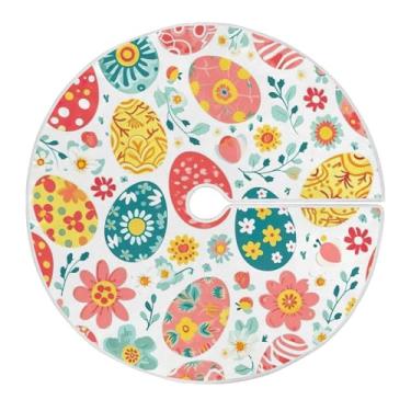 Imagem de Qilmy Saia de árvore de Natal com ovos de páscoa 90 cm, camurça para árvore de Natal, adequada para decoração de armário em ambientes internos e externos, festas, escritórios, lojas, armários198