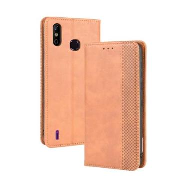 Imagem de Capa flip de couro para Infinix Smart 4,Flip magnético retro,Caso de telefone de couro PU,Design de carteira com 3 slots de cartão e 1 clipe de dinheiro -Brown
