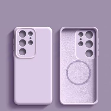 Imagem de Capa magnética de silicone líquido com carregamento sem fio para Samsung Galaxy S22 S23 S24 S25 Ultra Plus (para Galaxy S24+/Roxo Claro)