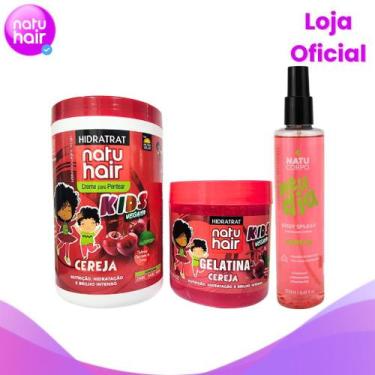 Imagem de Kit Cereja com Body Splash: Creme para Pentear e Gelatina 550g - Natuh