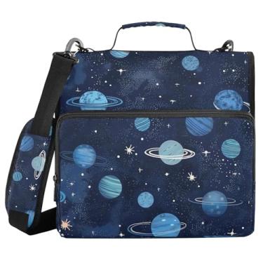 Imagem de xigua Fichário com zíper com tema Blue Space com alça de ombro e alça para transporte fácil, fichário de 3 anéis de 3 cm para escola, painel de expansão e arquivo expansível