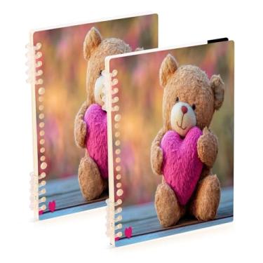 Imagem de Burbuja Cadernos de coração com urso dos namorados, papel pautado universitário A5 com 60 folhas, fichário para diário, trabalho, escritório, 2 unidades