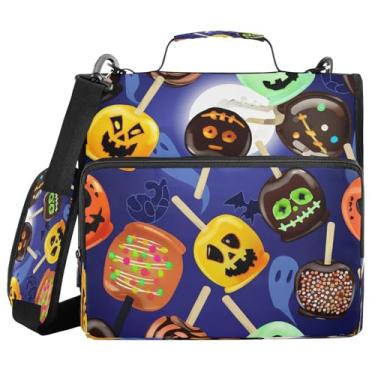 Imagem de STAYTOP Fichário escolar de abóbora de Halloween com alça de ombro, anéis de vedação de 3,8 cm, capacidade para 600 folhas, pasta de arquivos expansível, vários bolsos e organizador de armazenamento