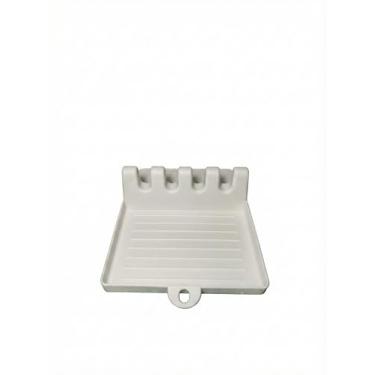 Imagem de Descanso para Talheres e Tampa de Panela com Bandeja Coletora, Plástico Resistente, 14,5x13x5 cm, Capacidade para 4 Utensílios, Design Moderno (Branco)