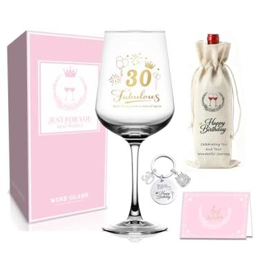 Imagem de BAJIAOREN Presentes de aniversário de 30 anos para mulheres engraçados, fabulosos 30 copos de vinho, conjunto de presente com saco de vinho, chaveiro e cartão gravado para mulheres de 30 anos