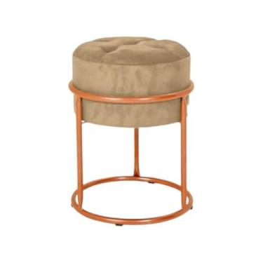 Imagem de Puff Banqueta de Ferro com Argola - Decoração para Quarto, Sala, Penteadeira e Ambientes Modernos puff redondo para Quarto, Sala e Penteadeira em Ambientes Modernos(ROSE GOLD E MARROM)