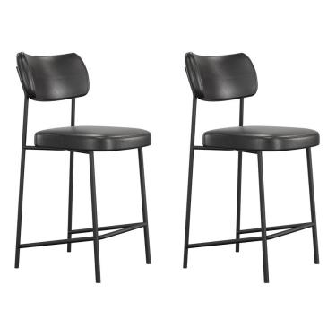 Imagem de Kit 2 Banquetas Para Cozinha Lila Média Encosto Aço Carbono Assento Estofado Preto Desk Design