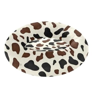 Imagem de SEHANY Cama de cachorro com estampa de vaca marrom, removível e lavável, pequena, redonda, cama de gato fofa, super macia, confortável para animais de estimação com fundo antiderrapante para cães
