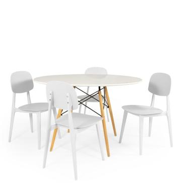 Imagem de Conjunto Mesa De Jantar Redonda Eiffel Branca 120cm Com 4 Cadeiras Itália - Branco