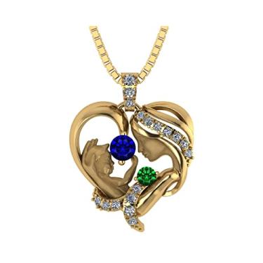 Imagem de Colar com pingente de pedras do mês de nascimento Mom & Me em prata esterlina, Prata esterlina, Zircônia cúbica,