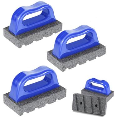 Imagem de 3 peças de tijolo de fricção com alça, ferramentas de concreto de superfície de carbofrax de 20 grãos canelados, ferramentas de alvenaria, ferramenta de limpeza e remoção de marcas (azul)