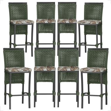 Imagem de 8 Banquetas Em Alumínio Roma Preta Corda Náutica Tecido 6 Verde