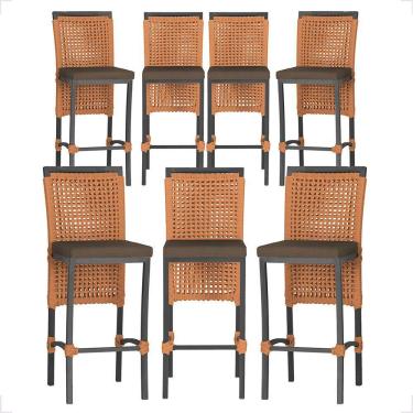Imagem de 7 Banquetas Em Alumínio Roma Preta Corda Náutica Tecido 9 Terra Cota