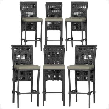 Imagem de 6 Banqueta Em Alumínio Roma Preta Corda Náutica Tecido 8 Preta