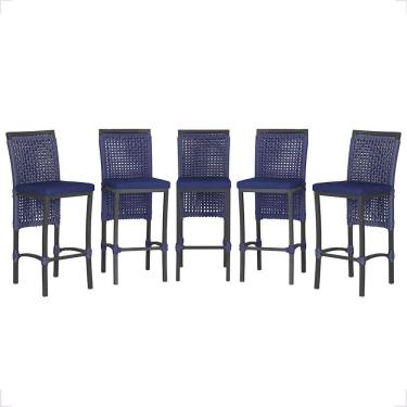 Imagem de 5 Banqueta Em Alumínio Roma Preta Corda Náutica Tecido 10 Azul