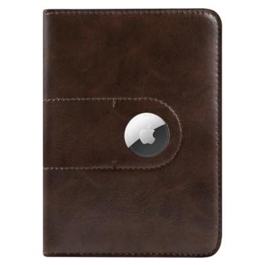 Imagem de ILIYAH Porta-passaporte com compartimento para AirTag - Carteira de viagem fina unissex, organizador de cartões de capa de passaporte para viagens (marrom)