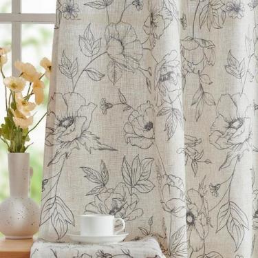 Imagem de Cortinas jinchan Linen Floral 214 cm de comprimento, cinza, 2 painéis