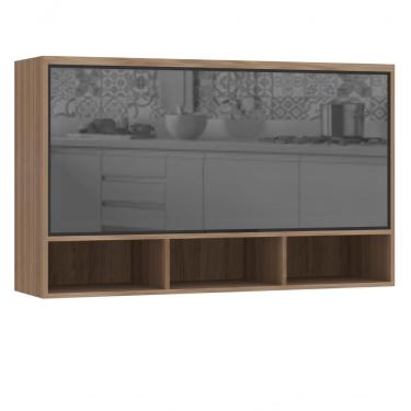 Imagem de Armário Aéreo 120 Cm 1 Porta Basculante Vidro Reflecta Prata Com Nicho Inferior Aspen Luciane Moveis