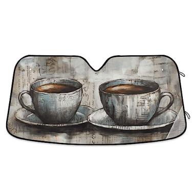 Imagem de Tábua de madeira retrô café capa de carro proteção solar, proteção UV para-sol dobrável para janela de carro para carro, caminhão, SUV, acessórios de carro