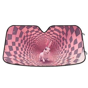 Imagem de Viseiras de sol quadradas em redemoinho de coelho preto branco rosa para para-brisas, protetores solares de carro para janela frontal, acessórios de verão de carro